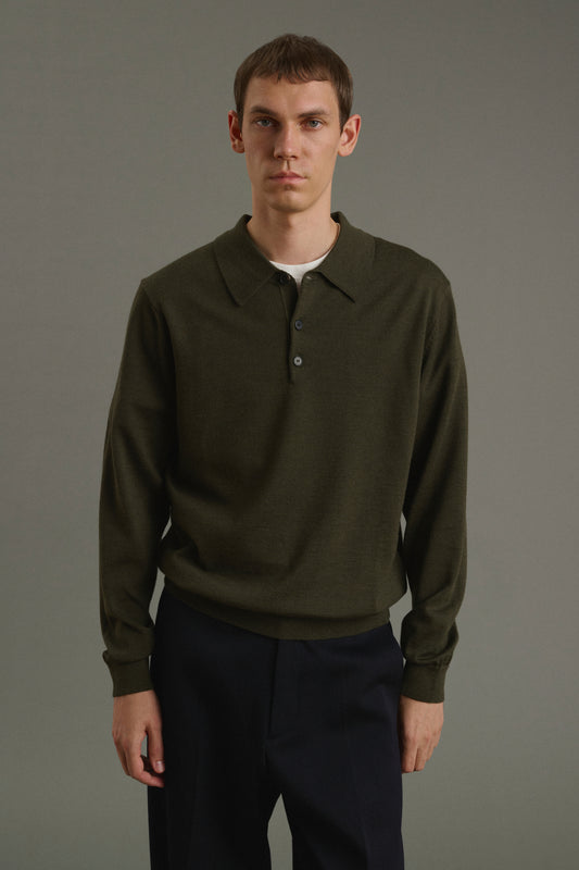 Pull Etienne - Kaki Chiné - Laine Mérinos - Homme