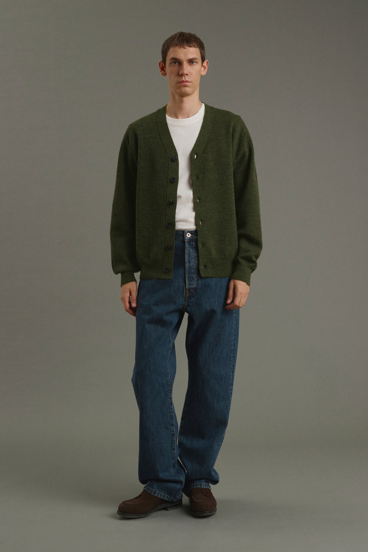 Cardigan Romeo - Kaki scuro - Lana - Uomo