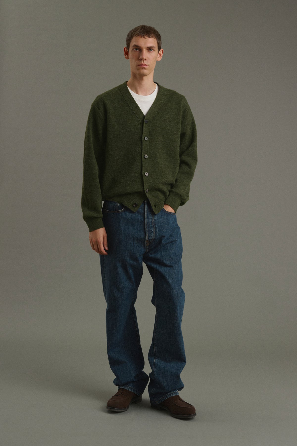 Cardigan Romeo - Kaki scuro - Lana - Uomo vue 1