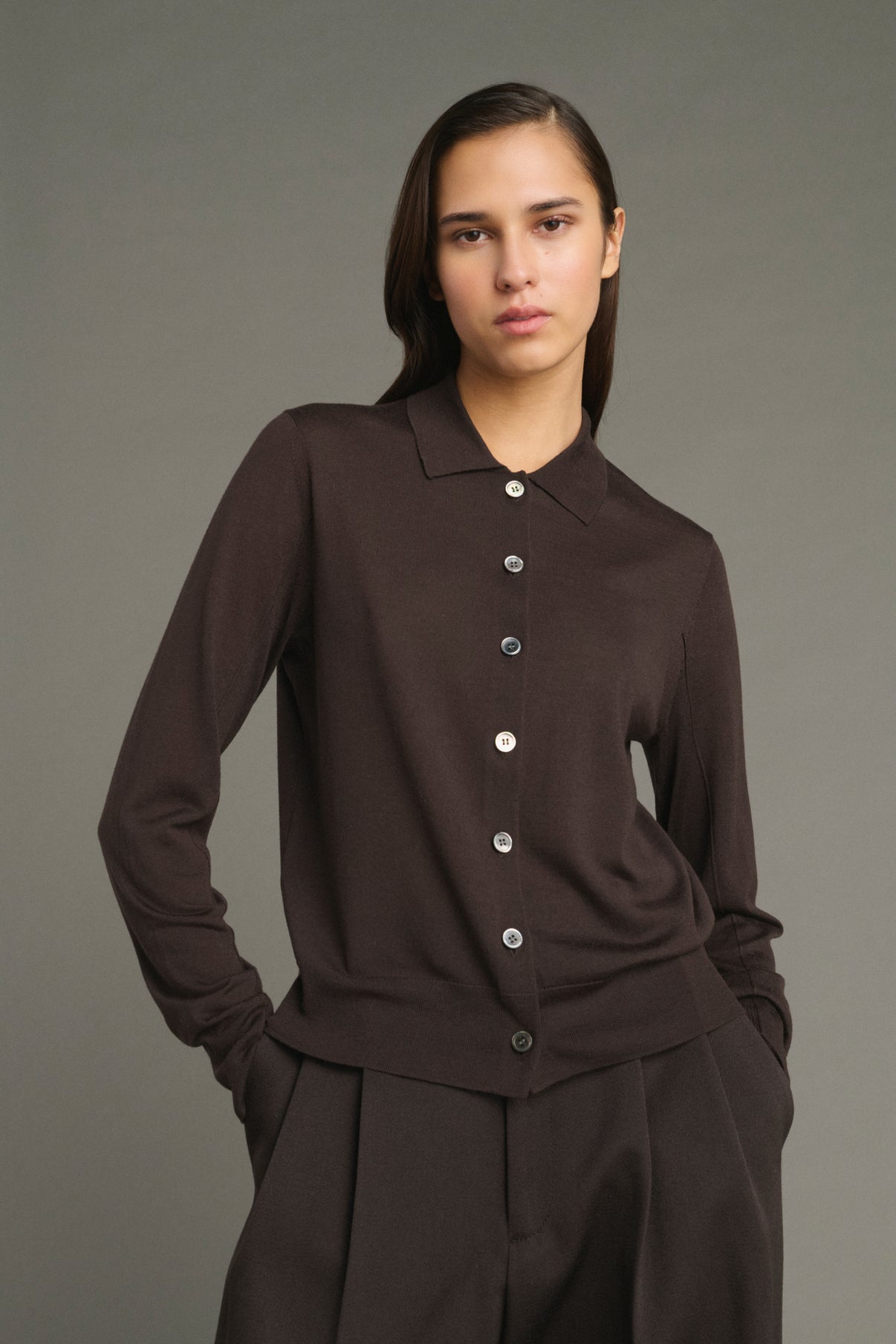Cardigan Hailey - Cioccolato - Lana Merino - Donna vue 3
