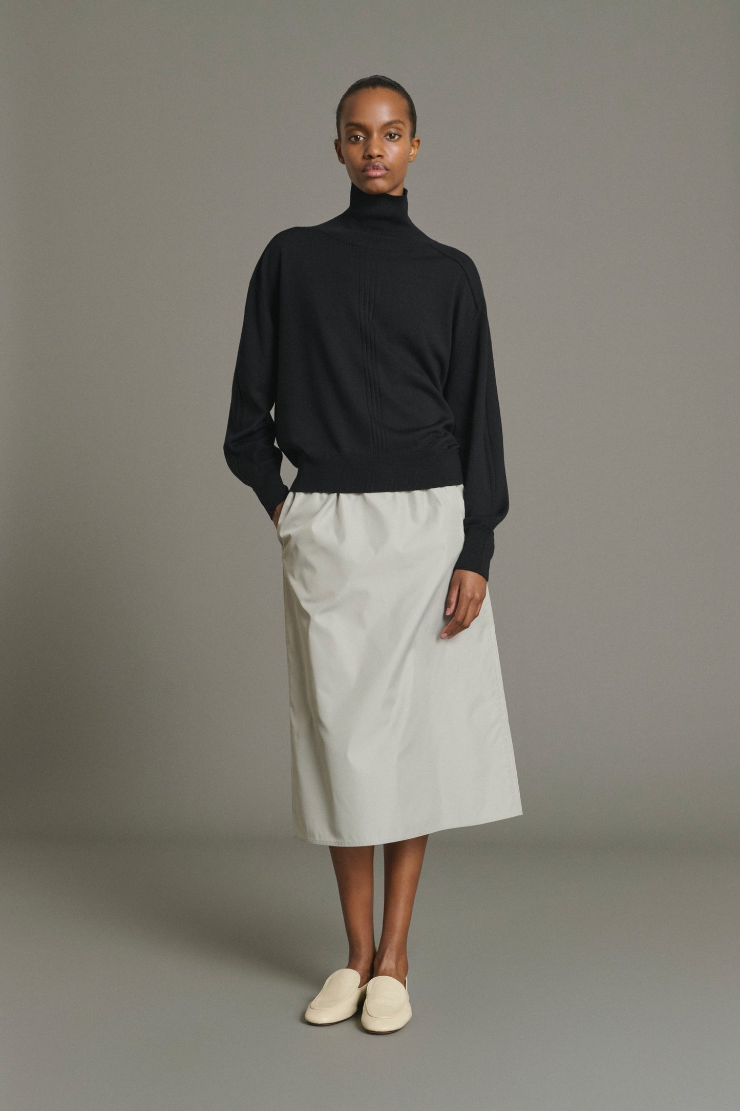 Pull Nord - Noir Laine Mérinos Col Roulé Oversize - Soeur