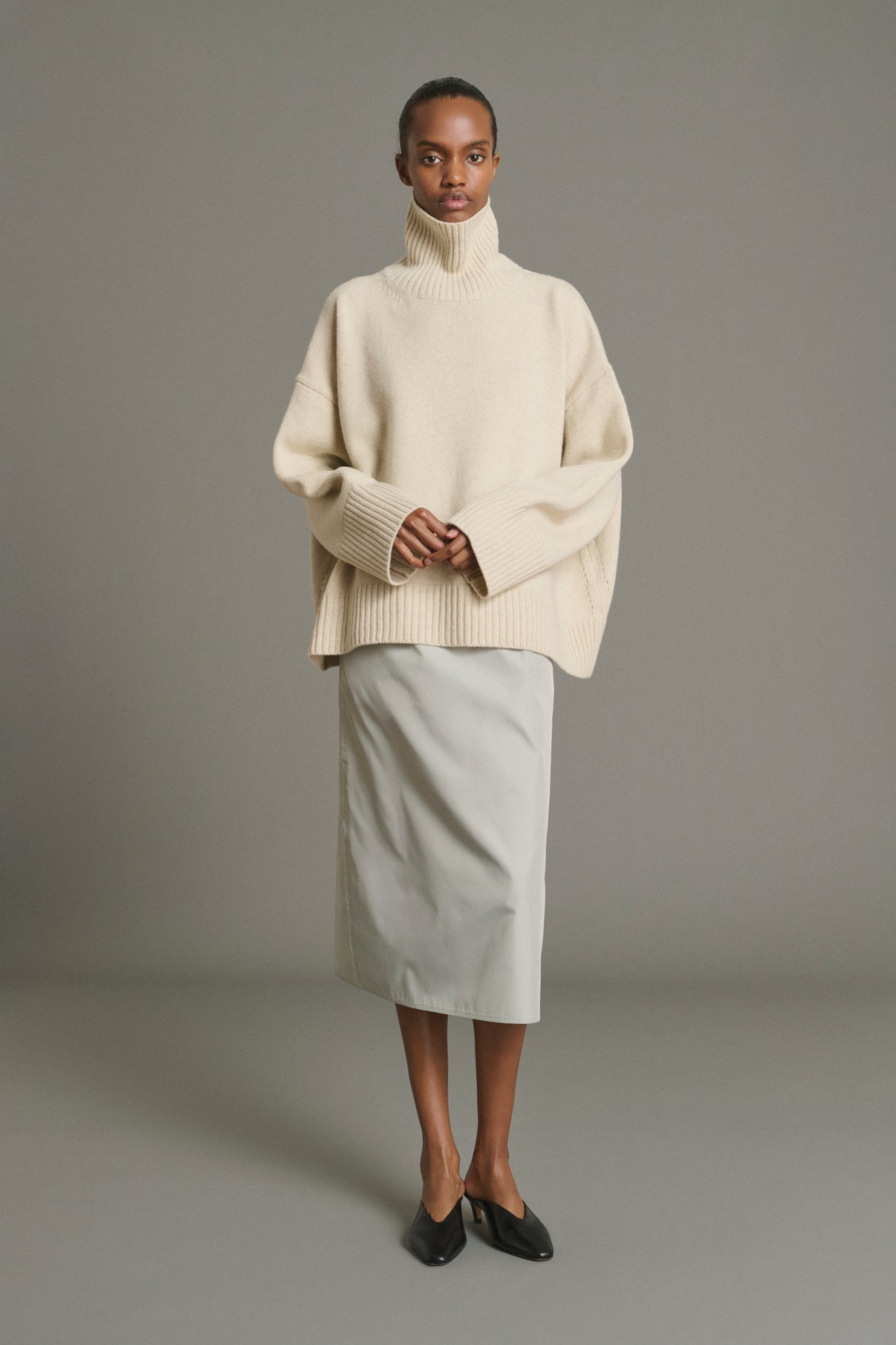 Maglione William - Écru mélange lana merino colletto alto - Soeur vue 4