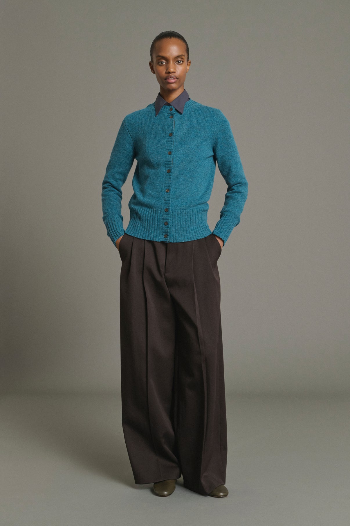 Cardigan Fugu - Blu Persiano - Lana Merino - Donna vue 1