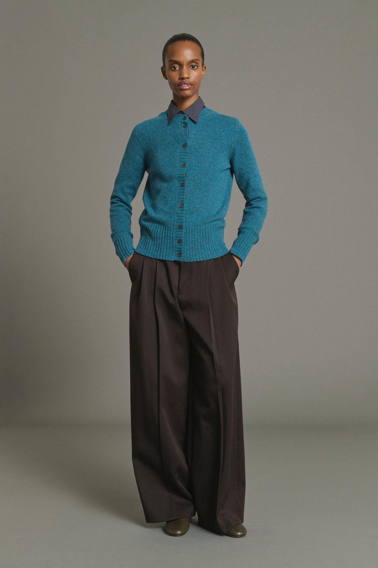 Cardigan Fugu - Blu Persiano - Lana Merino - Donna