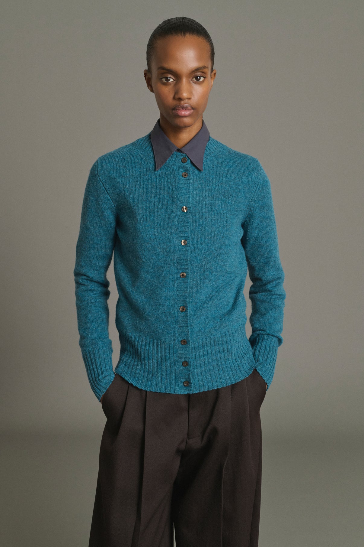 Cardigan Fugu - Blu Persiano - Lana Merino - Donna vue 3