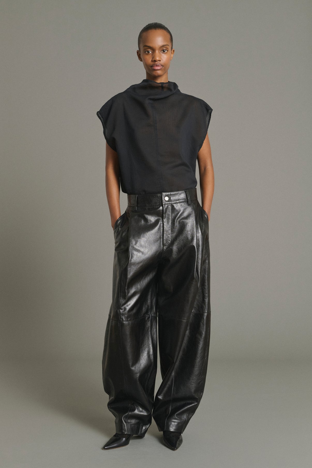 Pantaloni Julien - Nero - Pelle - Donna vue 1