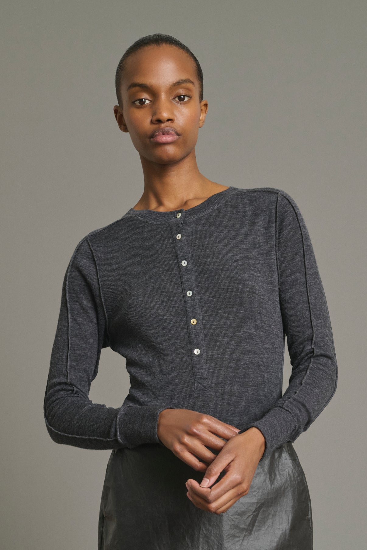 T-Shirt Laos - Anthracite Grey - Wool - Women vue 3