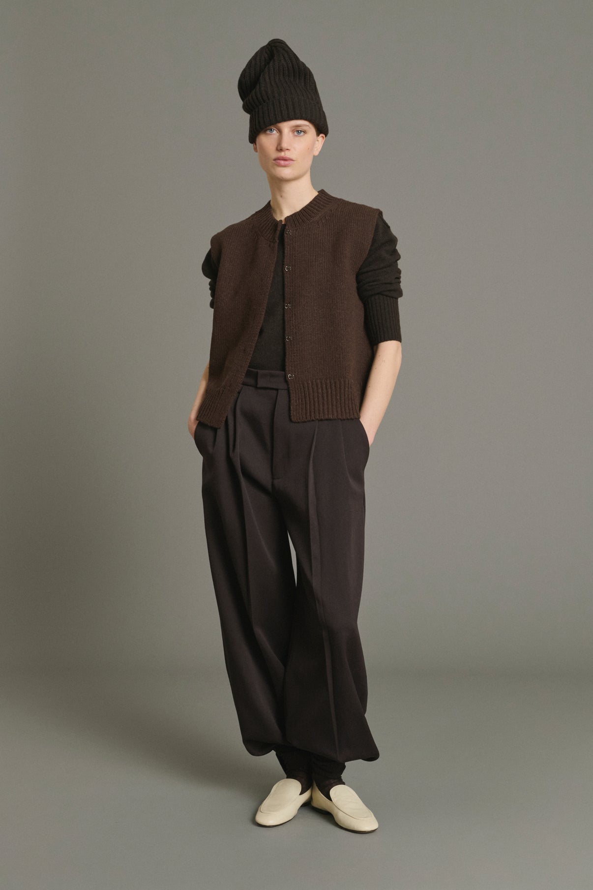Cardigan Kalyanee - Chocolat - Laine - Femme vue 1