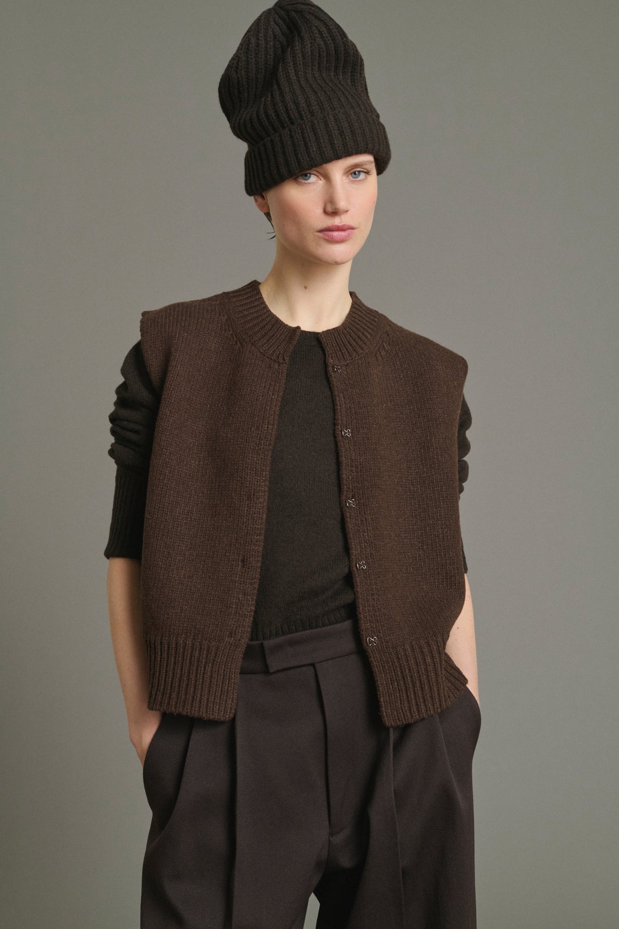 Cardigan Kalyanee - Chocolat - Laine - Femme vue 3