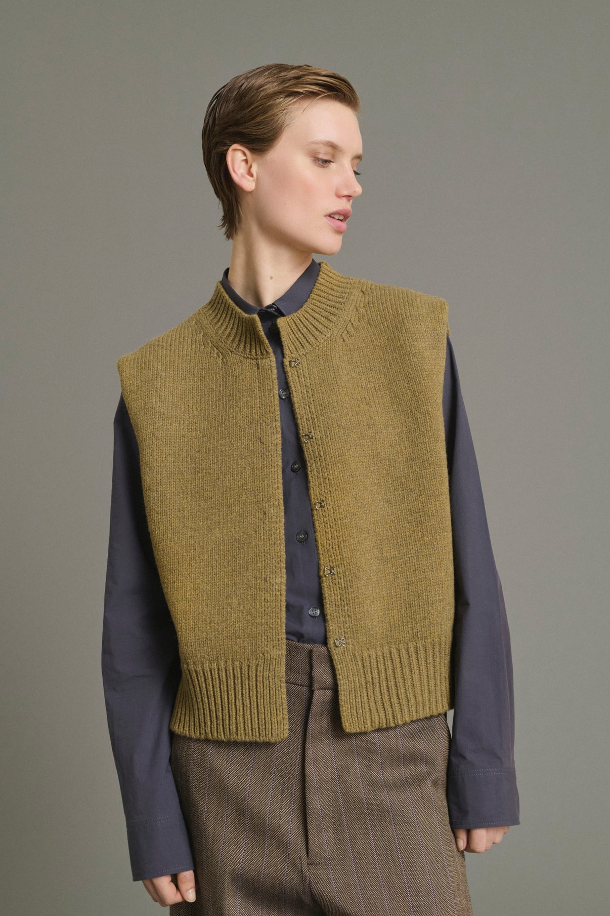 Cardigan Kalyanee - Verde tiglio - Lana - Donna vue 3