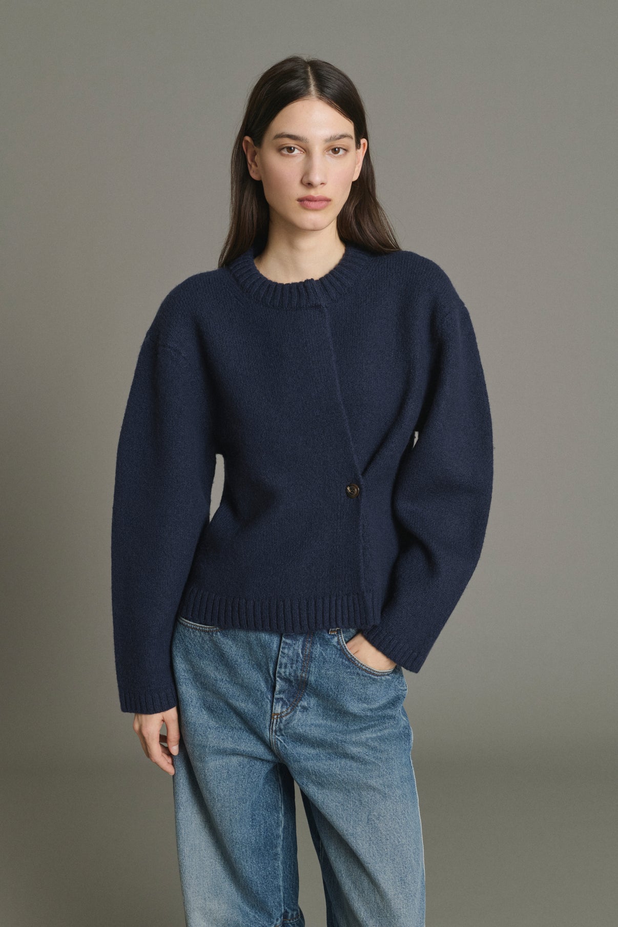 Cardigan Galileo - Navy - Lana Merino - Donna vue 1