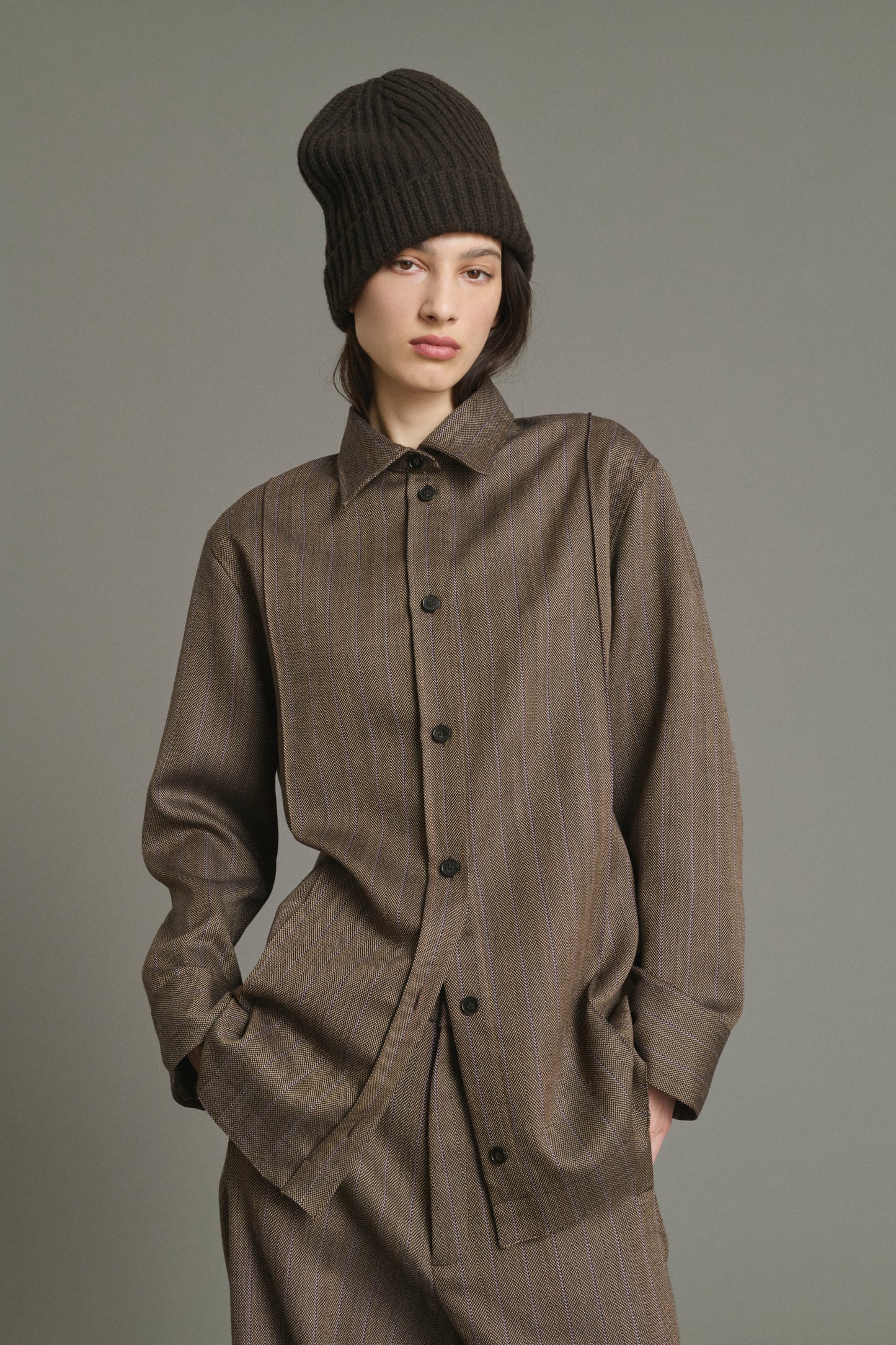 Camicia Lisbonne - Marrone/Malva - Lana - Donna
