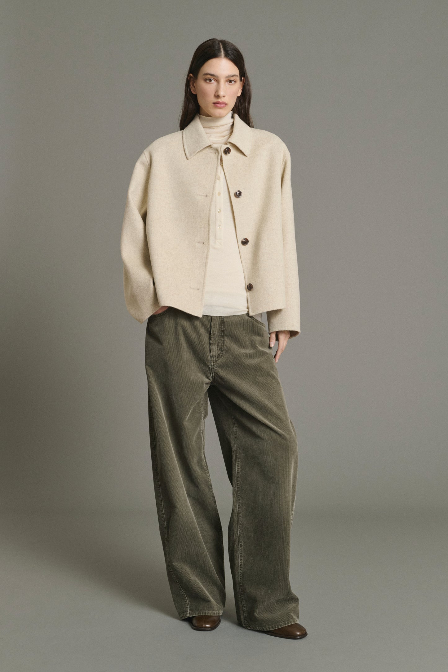Cappotto Gyoda - Écru/Grigio - Lana - Donna