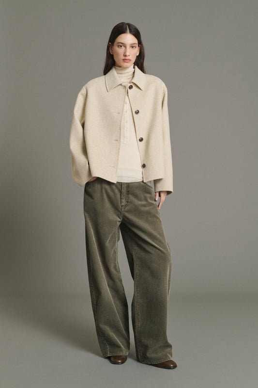 Cappotto Gyoda - Écru/Grigio - Lana - Donna