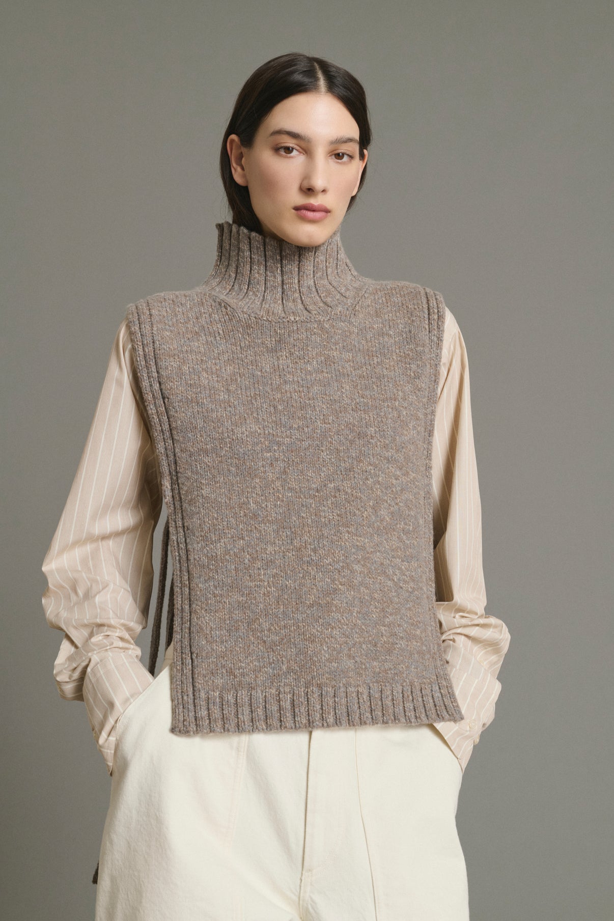 Pull Or - Beige/Gris - Laine - Femme vue 3