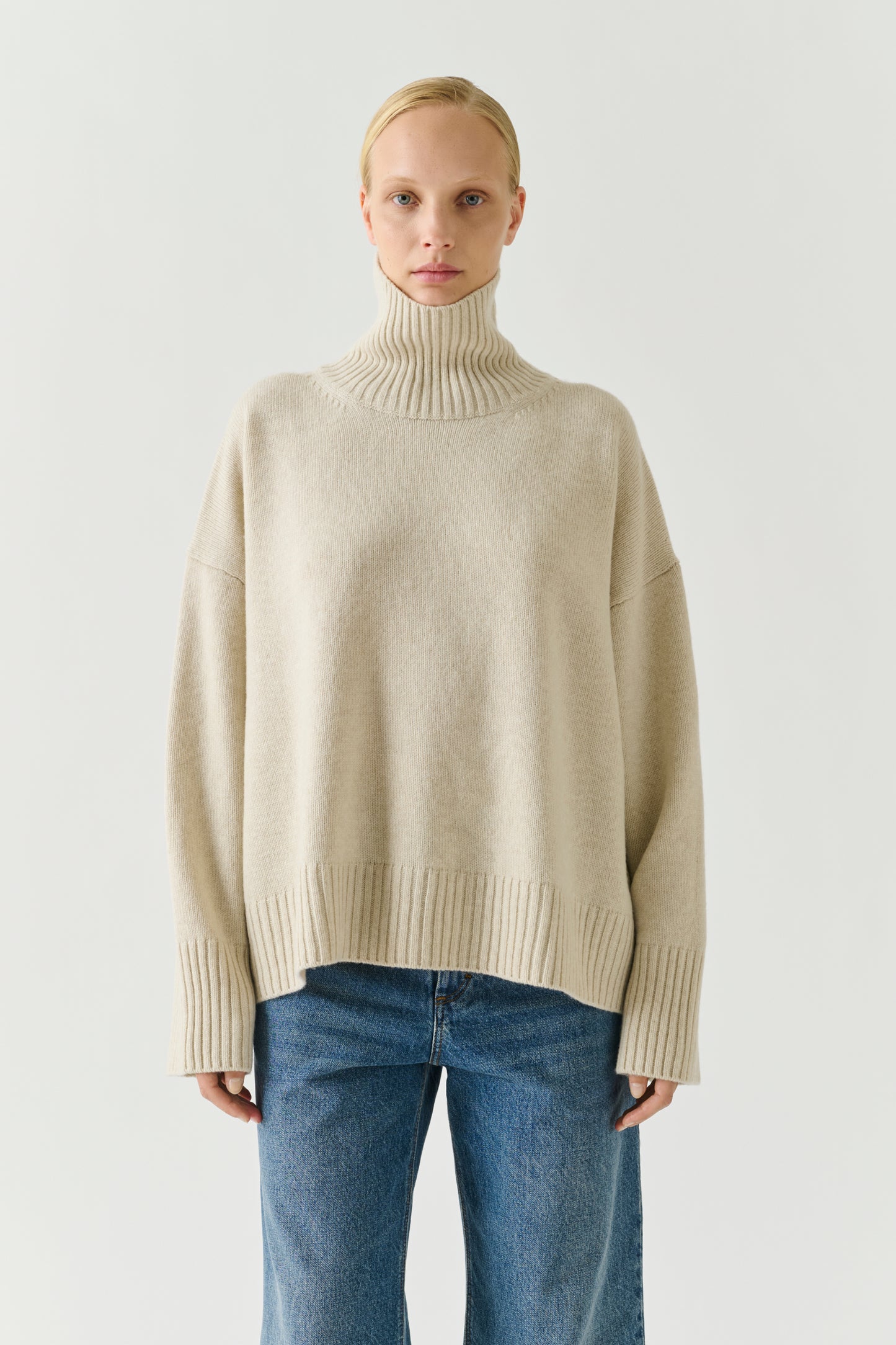 Maglione William - Écru mélange lana merino colletto alto - Soeur