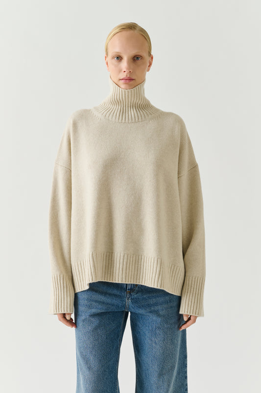 Pull William - Écru Chiné Laine Mérinos Col Montant - Soeur