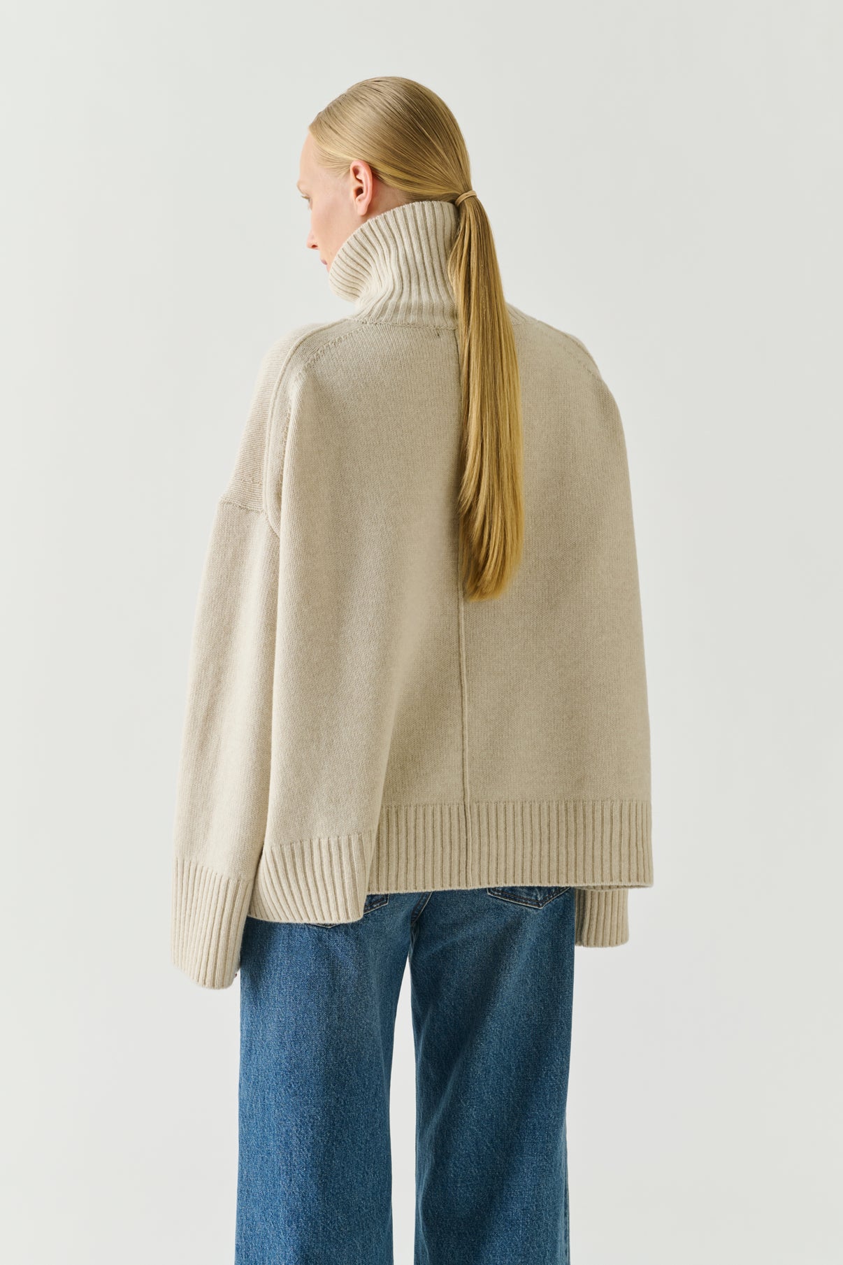 Maglione William - Écru mélange lana merino colletto alto - Soeur vue 2